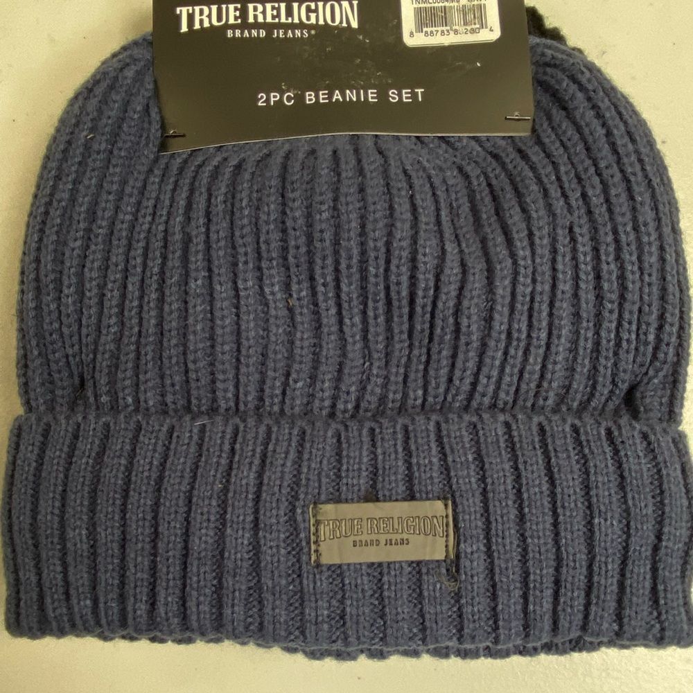 NWT True Religion Set of 2 Beanies Black & Gray - Lined Hats Logo on Cap - Picture 3 of 6